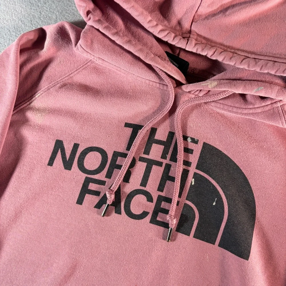The North Face Hoodie Mens XL Pink Distressed Big Logo Pullover Sweatshirt
